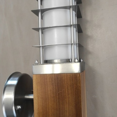 Outdoor wall light with wood and stainless steel, new