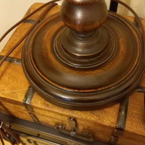 Wooden solid lamp used, height 55 cm, base diameter 22 cm