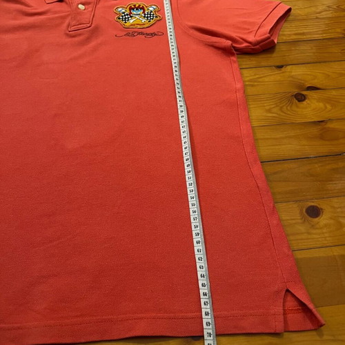 Ed Hardy men's orange polo shirt used with skull backprint