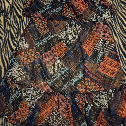 Lynne dress with ruffles like new, brown and orange, size M
