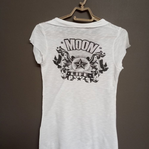 Blanco T-shirt with rhinestones, Moon Life design