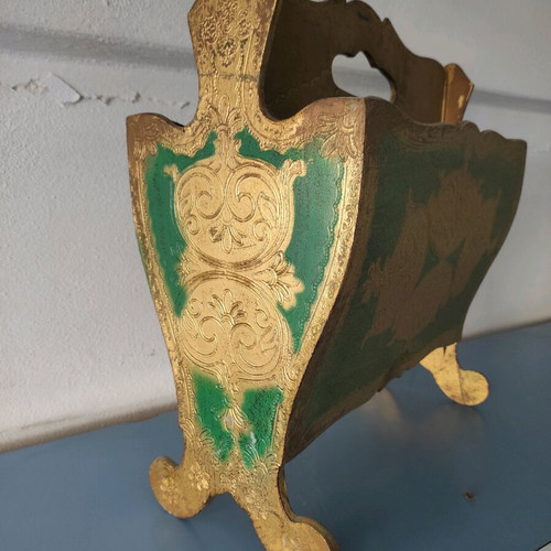 Old newspaper holder used green with gold