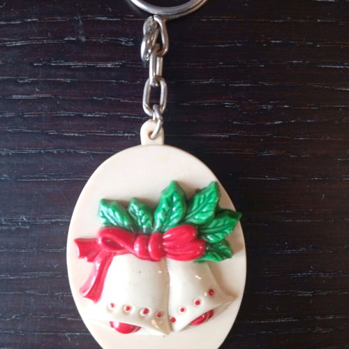 Christmas keychain used with double bells and red bow