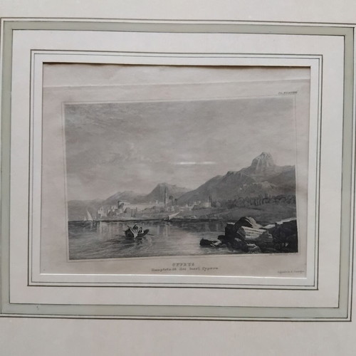 19th Century Cyprus Kyrenia Chalcography engraving used, framed