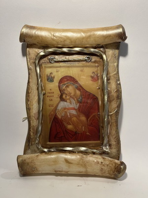 Panagia I Glykofilousa Handmade Wax Icon New 19x25 cm