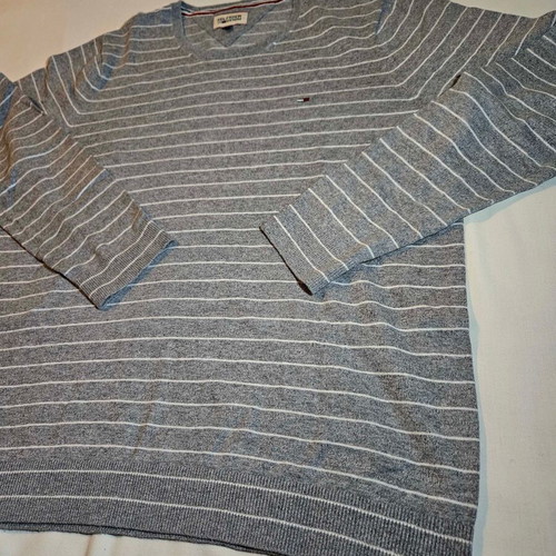 Hilfiger Denim men's grey striped sweater size L like new