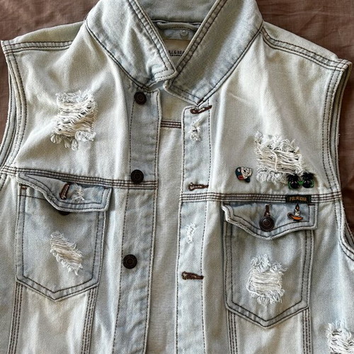 Pull & Bear Acid Wash Denim Vest Size L, like new