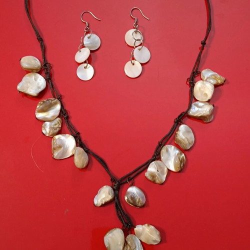 Summer necklace and earrings used, white and brown