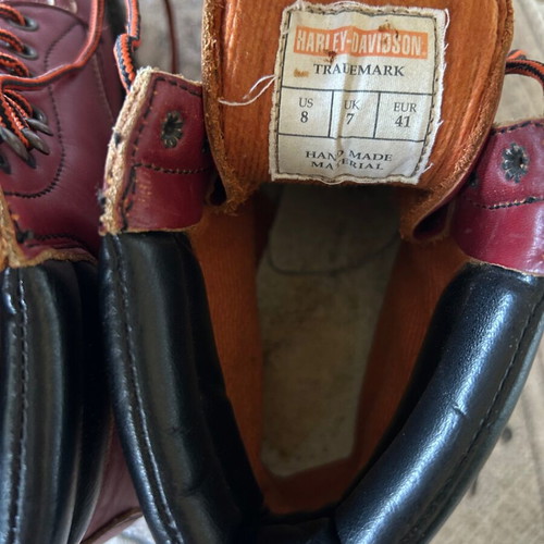 Harley-Davidson leather boots used, burgundy with steel toe protection