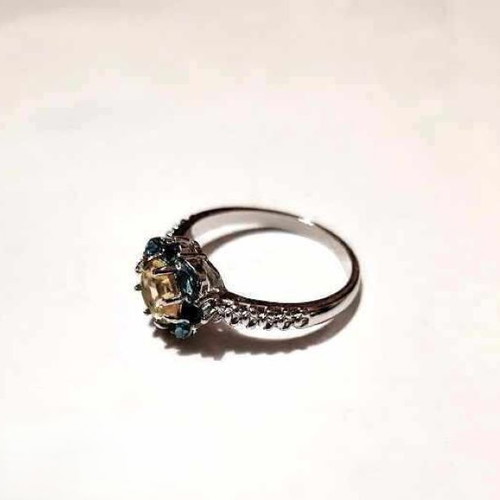 Ring with citrine and emeralds new, polished Tibetan silver