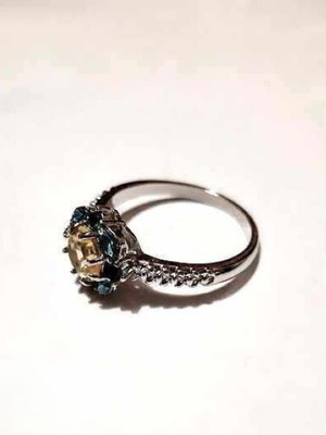 Ring with citrine and emeralds new, polished Tibetan silver