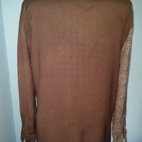 Basics women's tunic shirt used, patchwork, size L/XL, white and brown