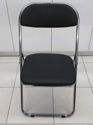 Folding chairs new, metal inox with black leatherette, pack of 2