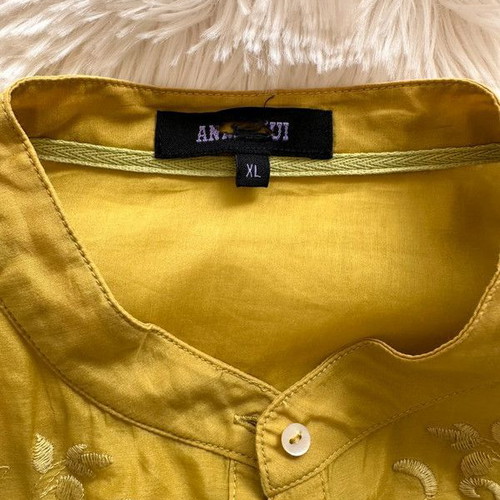 Yellow mustard shirt XL made of silk and cotton like new, boho chic