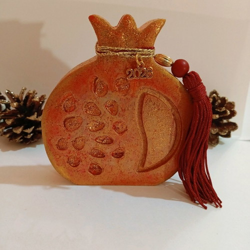 Handmade ceramic pomegranate 2026 table ornament with gold and red shades