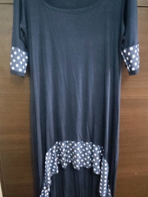 Petit Boutik dress blue midi with polka dot trim like new, S/M