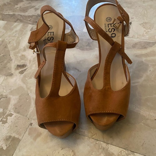 Brown platform sandals used, size 39, 3cm wedge, 13cm heel