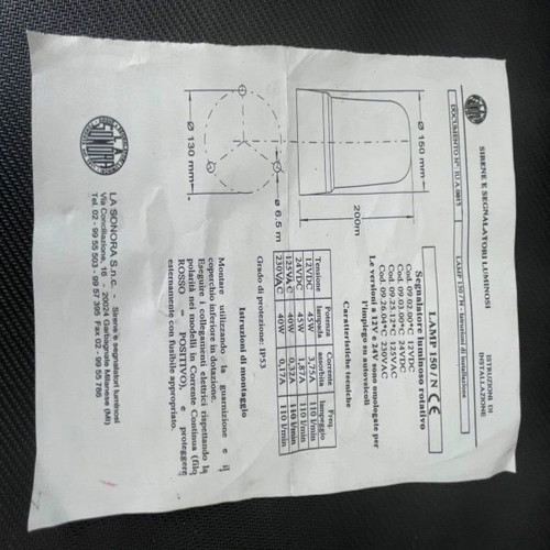 La Sonora rotating beacon like new 40W 230V