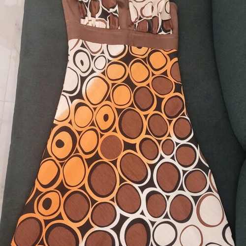 Midi dress used, beige and brown, size S with zipper back