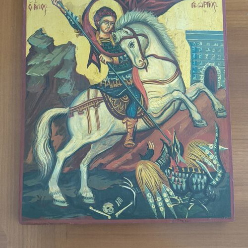 Handmade icon of Saint George by Alexandra Spanodimou, 26x32 cm