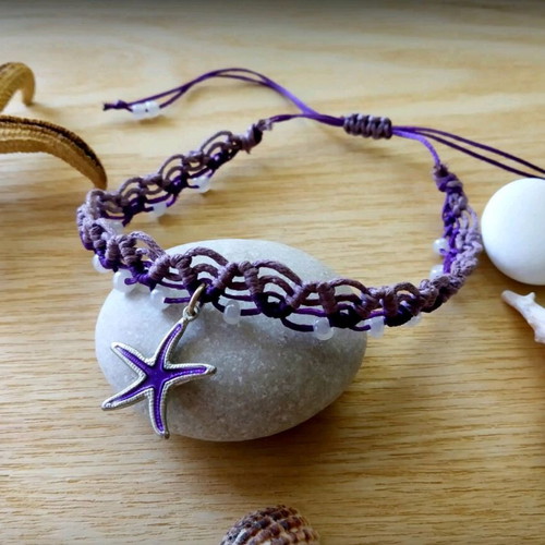 Anklet new handmade macrame with beads and starfish detail
