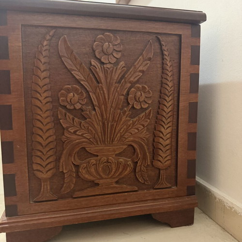 Handmade carved chest with mirror