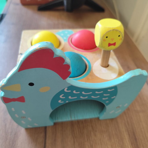 Montessori Djeco Wooden Chicken Hammer Game used