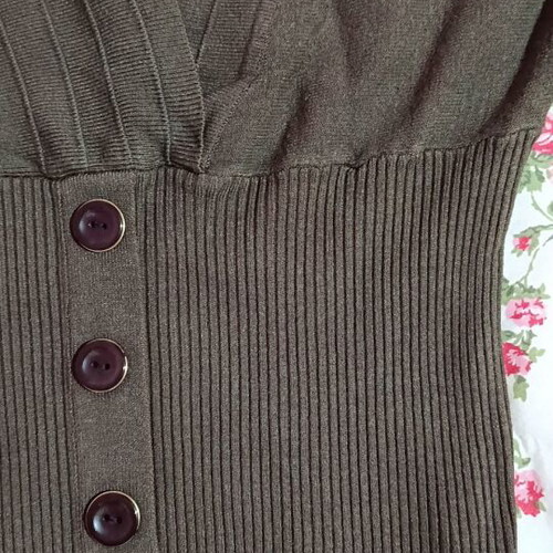 Khaki blouse S/M with batwing sleeves and decorative buttons