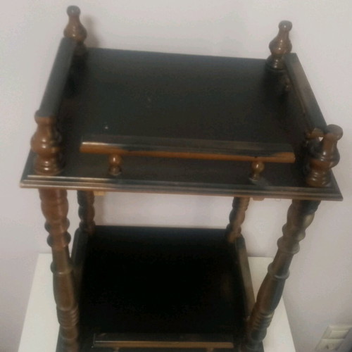 Wooden nightstand used vintage with two shelves and drawer