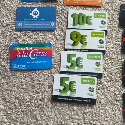 Phone recharge cards used, pack of 32 Telestet, Qcard, Cosmote, Vodafone CU