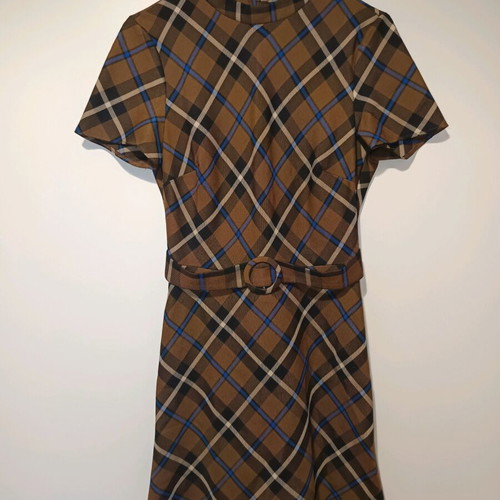 Primark Checked Brown A-Line Dress like new with Belt