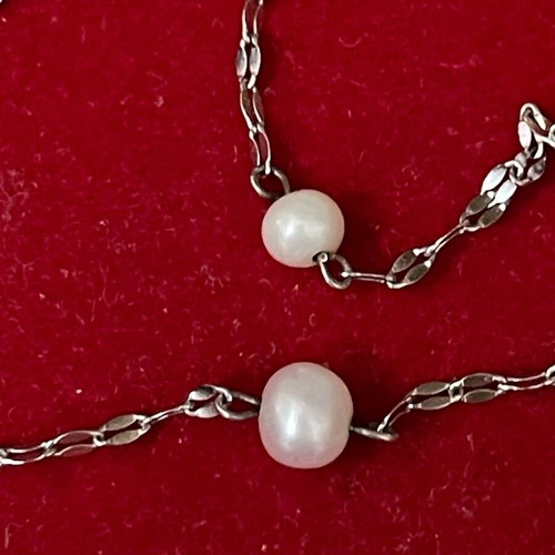 Silver chain necklace with 2 freshwater pearls, child length 36.5 cm, new
