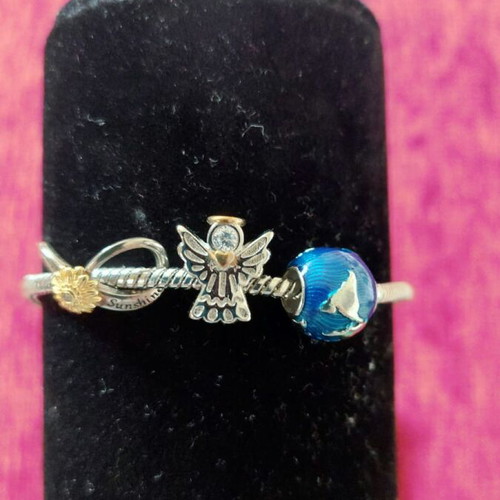 Steel bracelet with 3 charms and you are my sunshine message, new