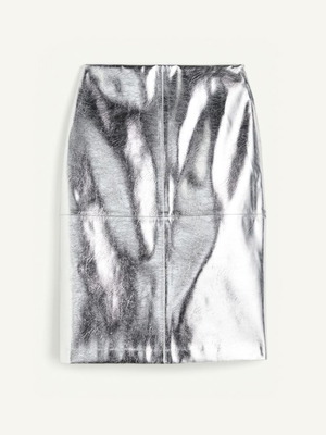 H&M silver faux leather skirt new, size 40 pencil