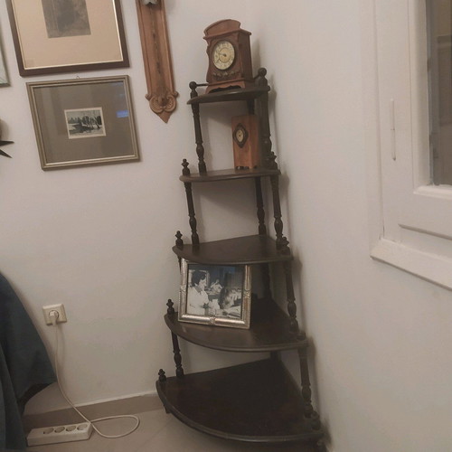 Wooden corner console used collectible from 1938 with 5 shelves
