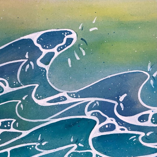 Watercolours art aquarelle new, waves 21x29