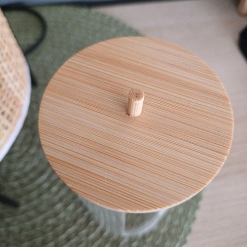 Set of containers for makeup remover pads and cotton swabs like new, acrylic and bamboo