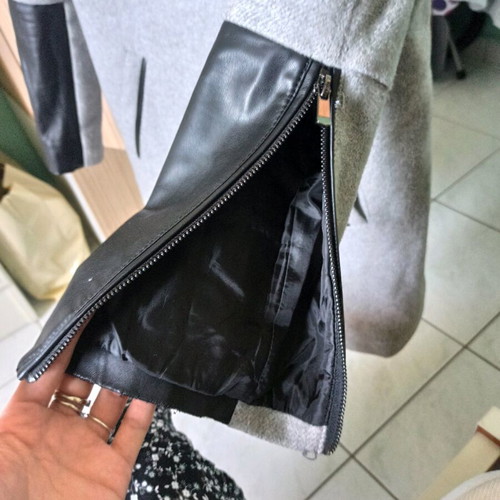 Bershka gray coat used with leather wear on zippers and sleeves