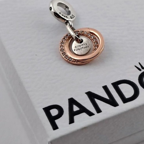 Pandora Family Circles Dangle Charm S925 ALE Rose Gold and Silver