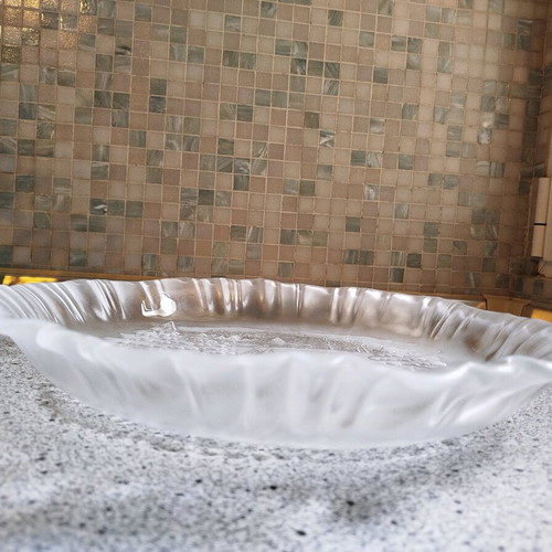 Crystal serving platter like new with embossed winter landscape
