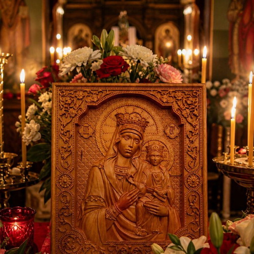 Icon of St. Mary original wood carving new