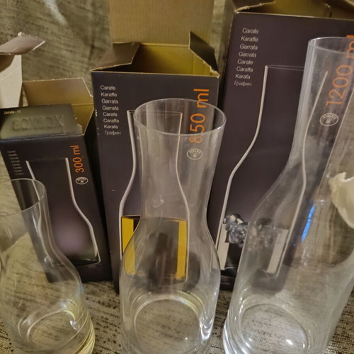 Glass carafes new, set of 3 with packaging, 1200/850/300 ml