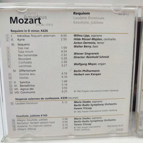 Mozart Requiem Laudate Dominum Exsultate Jubilate CD like new
