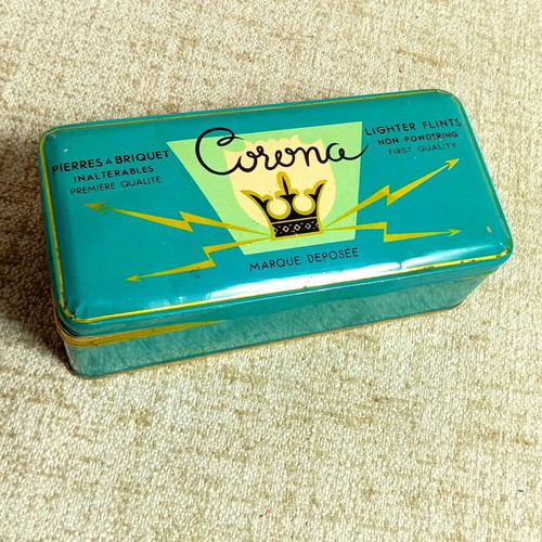 Corona Litho metal box used for lighter flints vintage