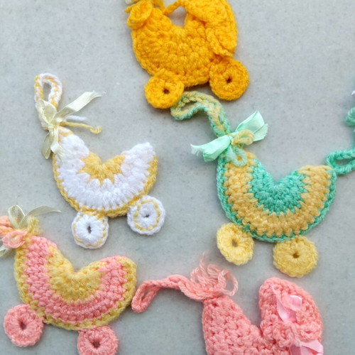 Crocheted baby shower favors pack of 25, pram design, new