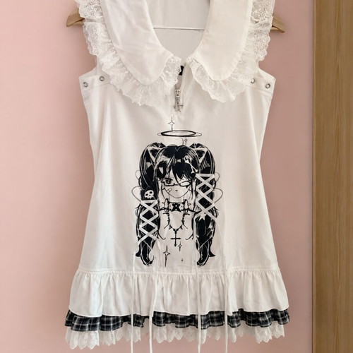 Jirai Kei Shirt Dress like new, black and white, size M