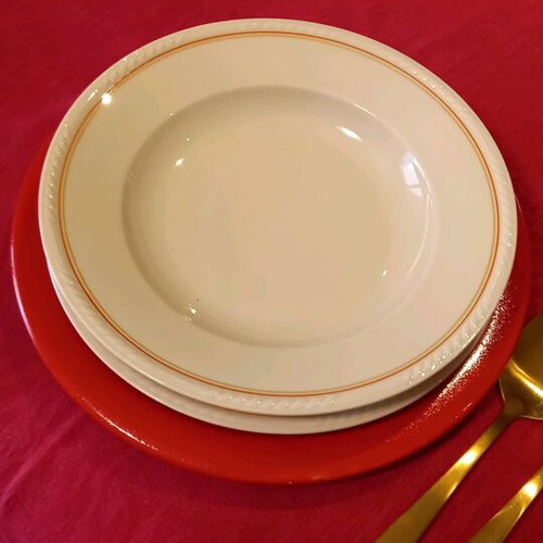 Dinnerware set for 6 with red salad bowl