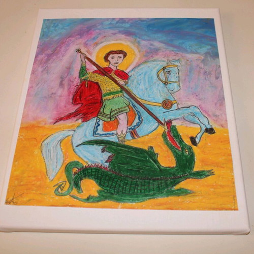 Saint George with oil pastel 25x31 like new