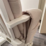 Rocking nursing chair like new, white wooden frame, beige fabric