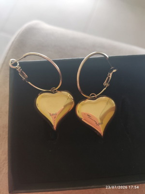 Earrings new stainless steel with engraved hallmark, gold tone hearts